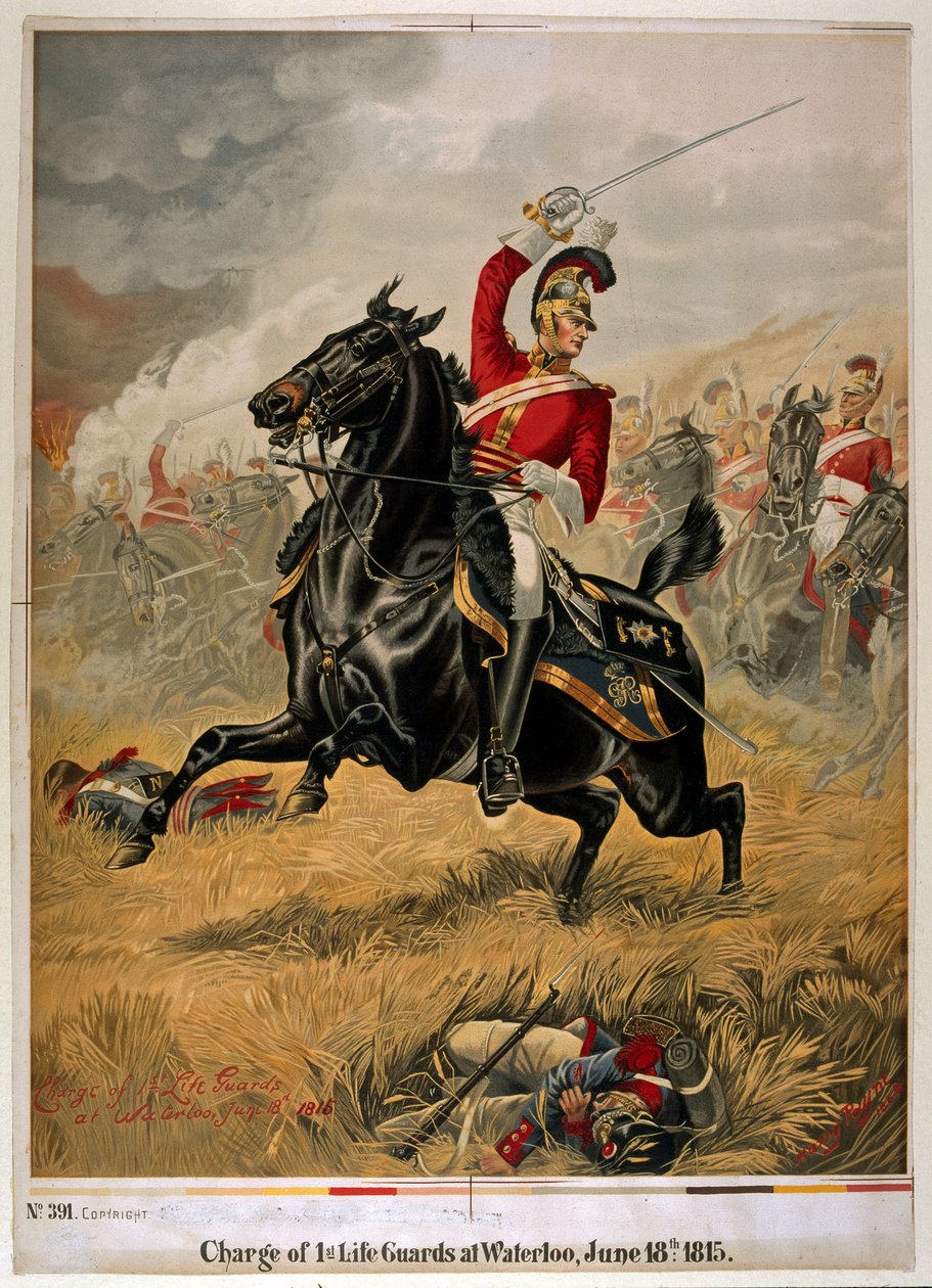 滑铁卢第一救生员的冲锋，出版于 1890 年（chromolitho） 作者 亨利·佩恩