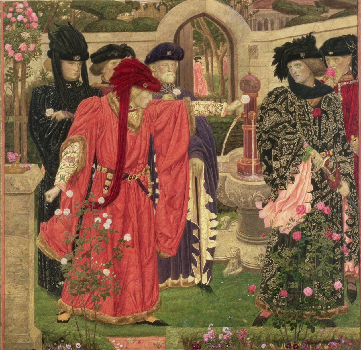 在圣殿花园中选择红玫瑰和白玫瑰，1910年 作者 亨利·佩恩