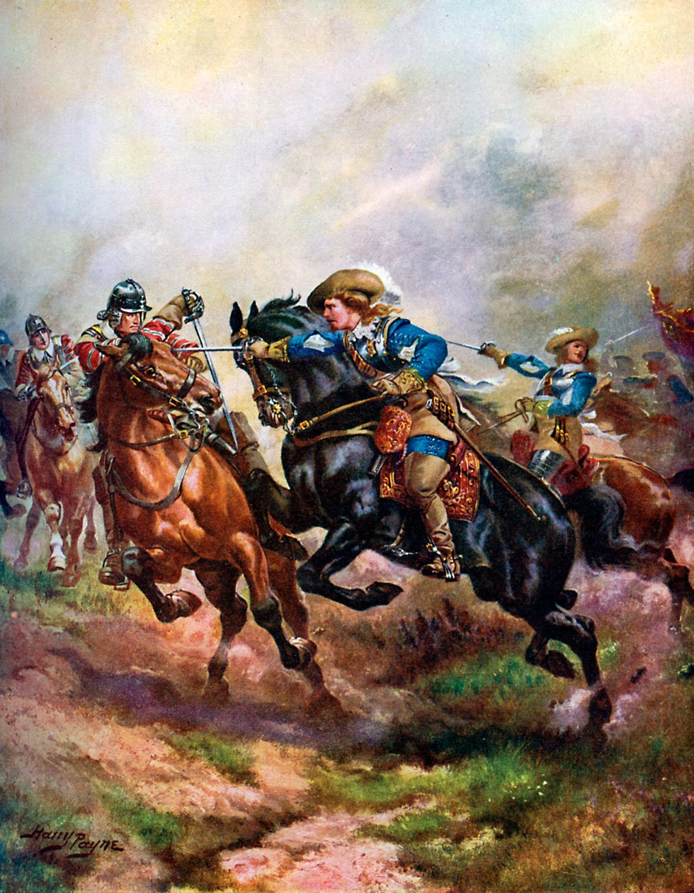 1642年鲁珀特王子的骑兵在埃奇希尔冲锋陷阵》，约1920年 作者 亨利·佩恩