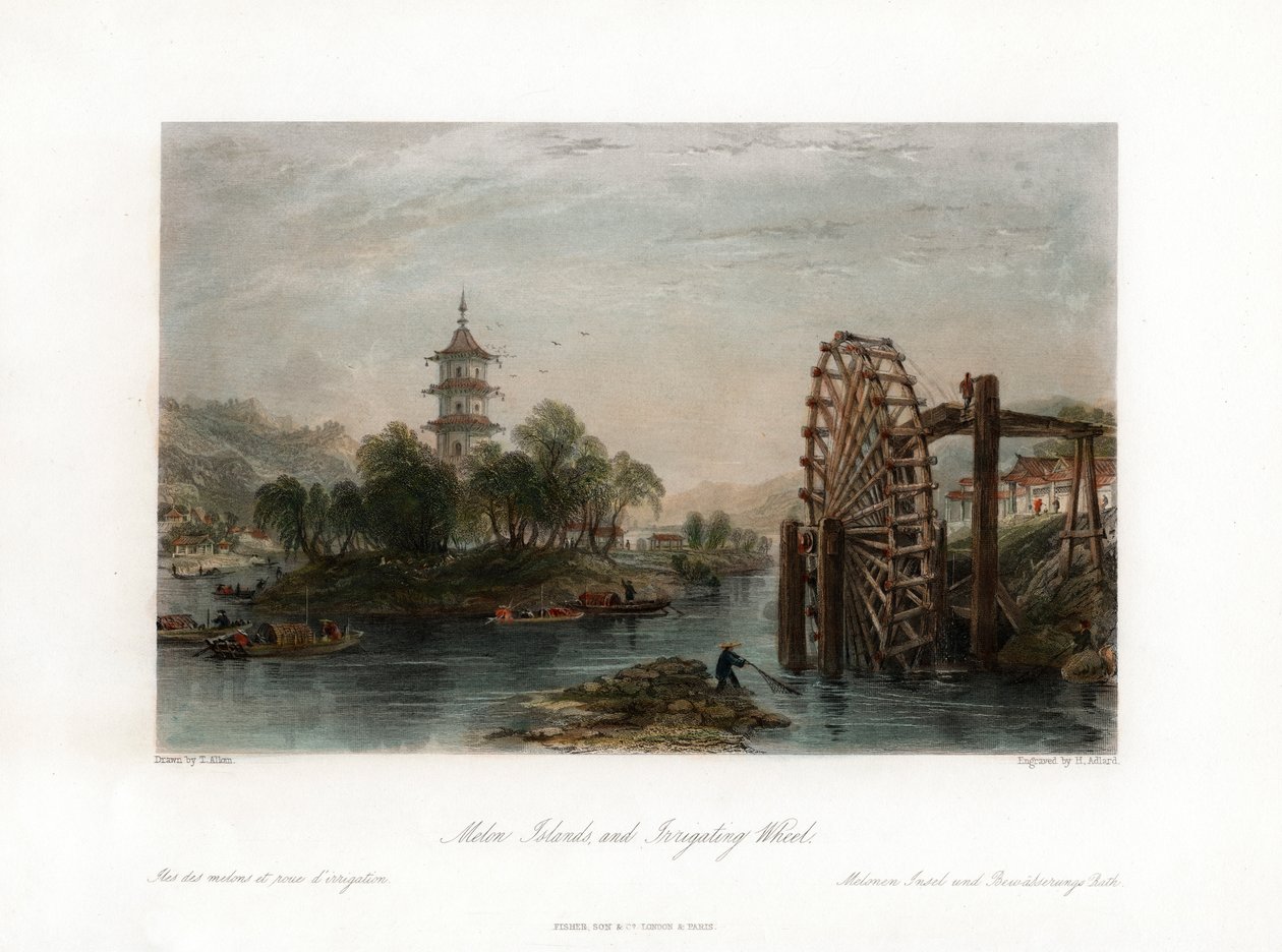 瓜岛和灌溉轮，中国，c1840。 作者 亨利·阿德拉德