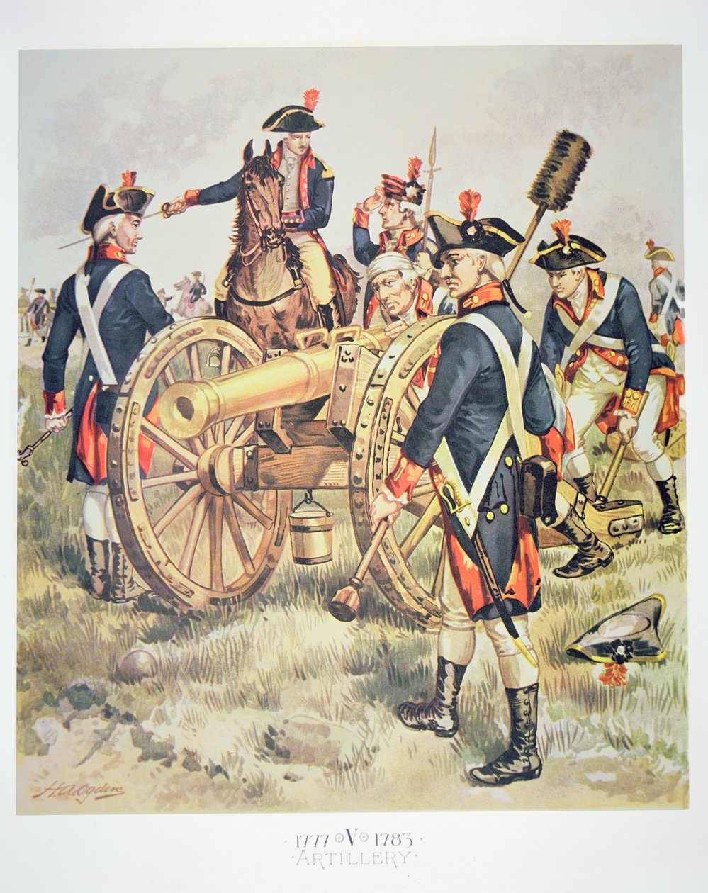 美国大陆军：1777-83 年的炮兵制服（纸本水彩） 作者 亨利·亚历山大（后）奥格登