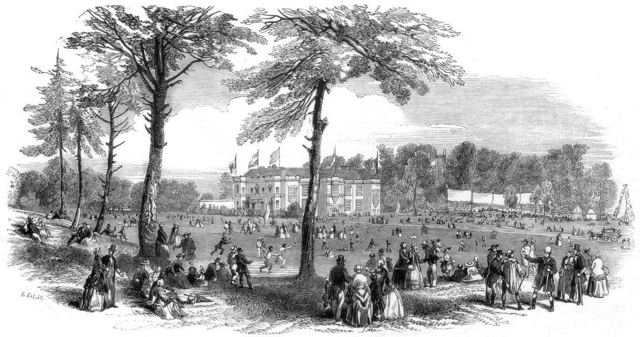 1851年在白金汉郡哈特威尔举行的“通用兄弟会”节日的地点，节制和纽带。 作者 亨利·阿内莱