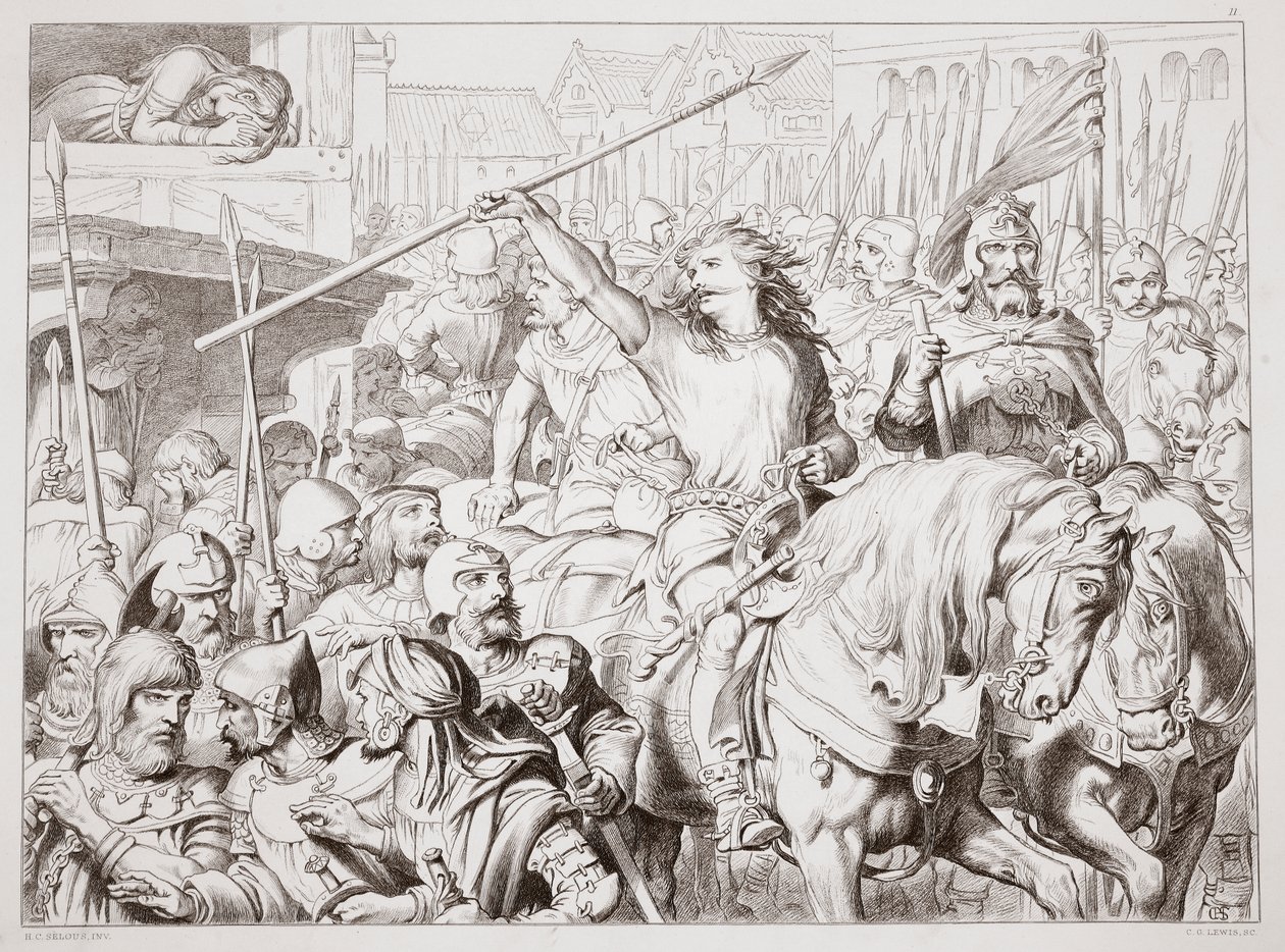 如何转向狂战士，来自查尔斯金斯利，酒吧的Hereward the Great的插图。 1870年，由CG刘易斯雕刻（钢板雕刻） 作者 亨利·考特尼·塞卢斯