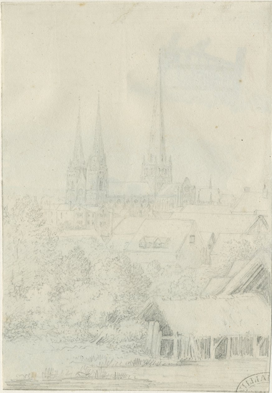 利奇菲尔德大教堂-西南视角：铅笔素描，nd [？1788-1855]（绘画） 作者 亨利·柯曾·奥尔波特