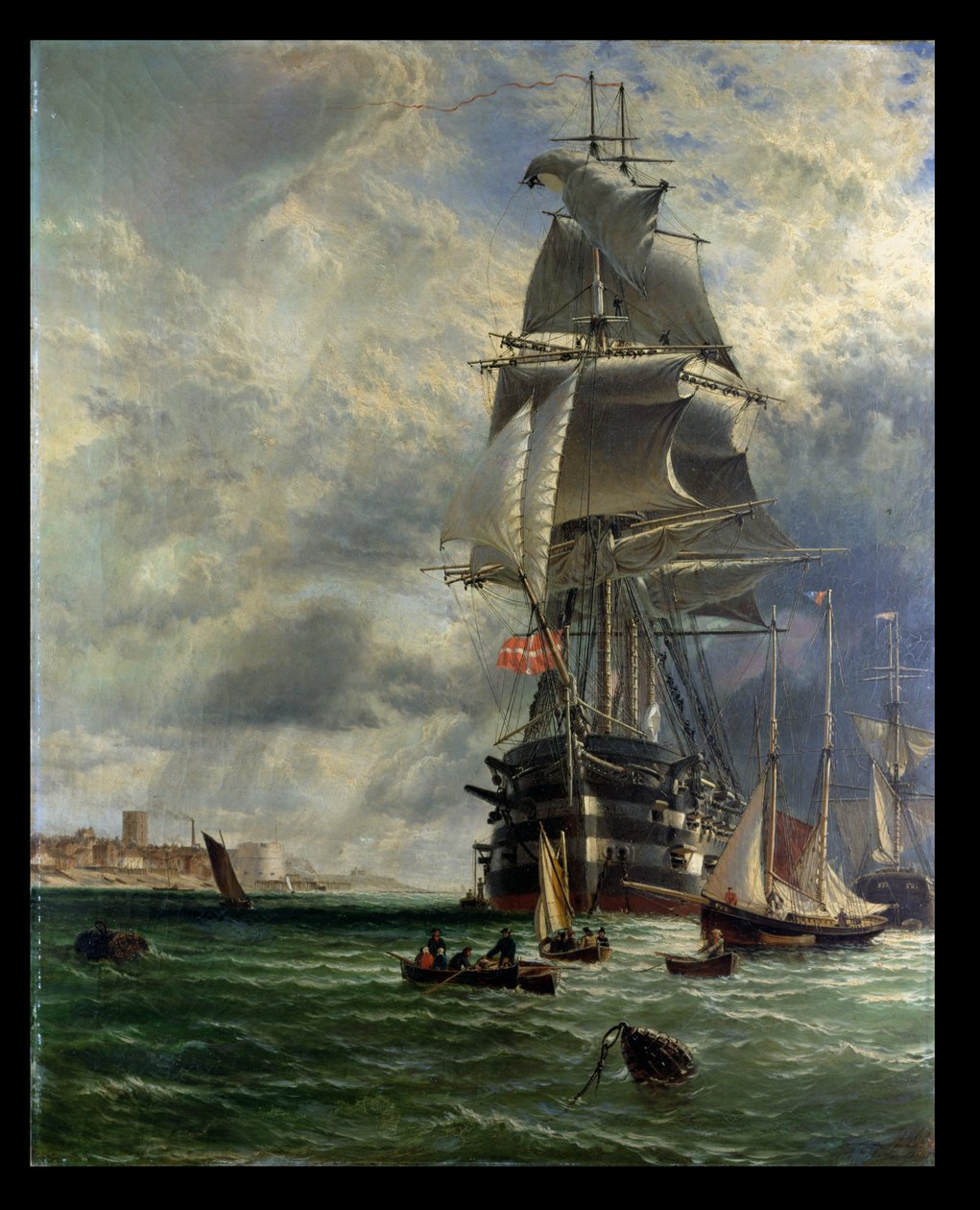 HMS圣文森特在1868年朴茨茅斯Haslar Creek入口处的停泊处 作者 亨利·道森