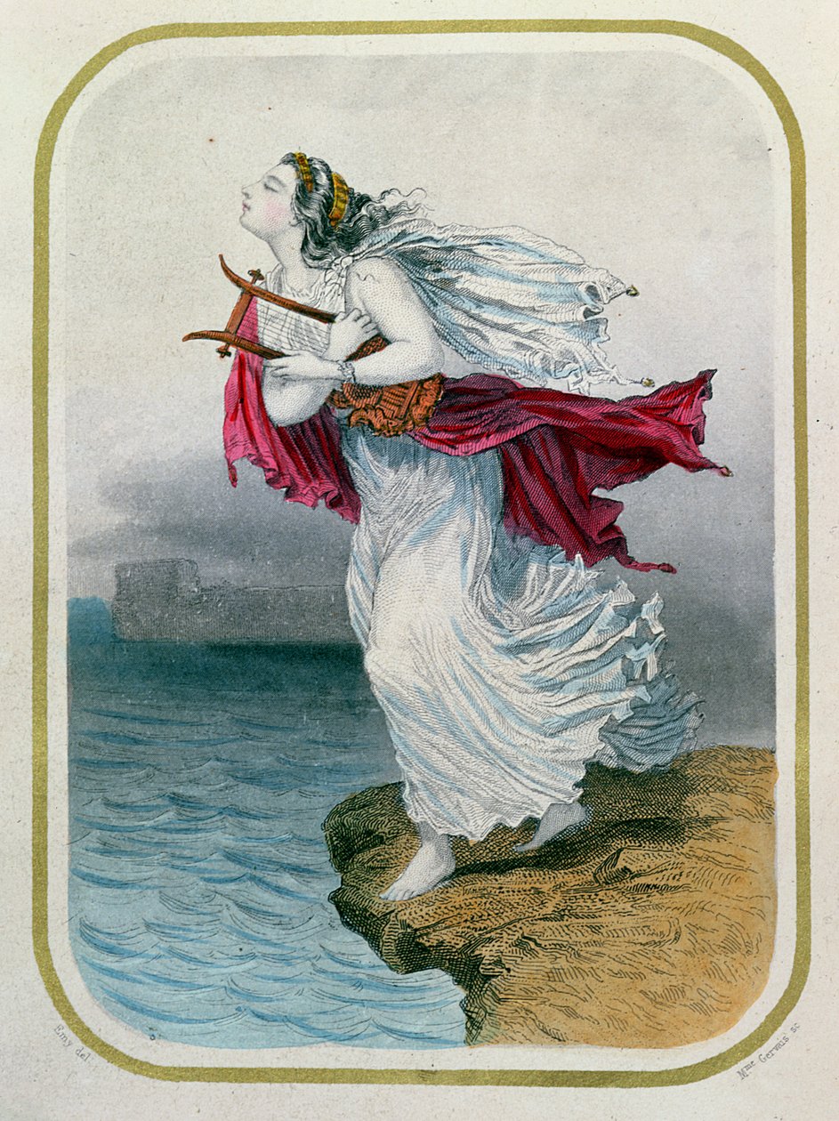 Poetess，Sappho，将自己投入海中，由Mme Gervais雕刻，1849年 作者 亨利·艾米