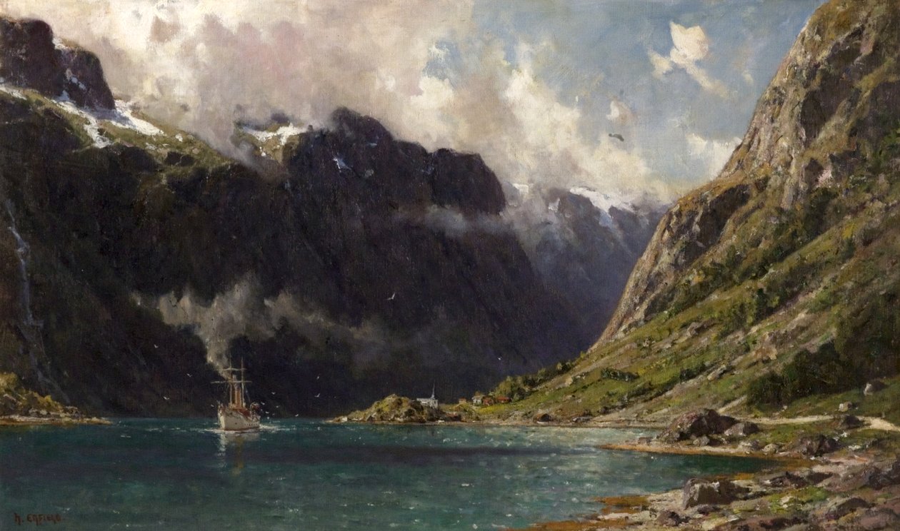 Naeroyfjord，挪威，1902年 作者 亨利·恩菲尔德