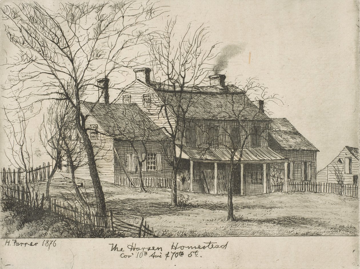 哈森故居（Harsen Homestead），第10大道和第70街的转角（来自旧纽约风光），1876年。 作者 亨利·法勒