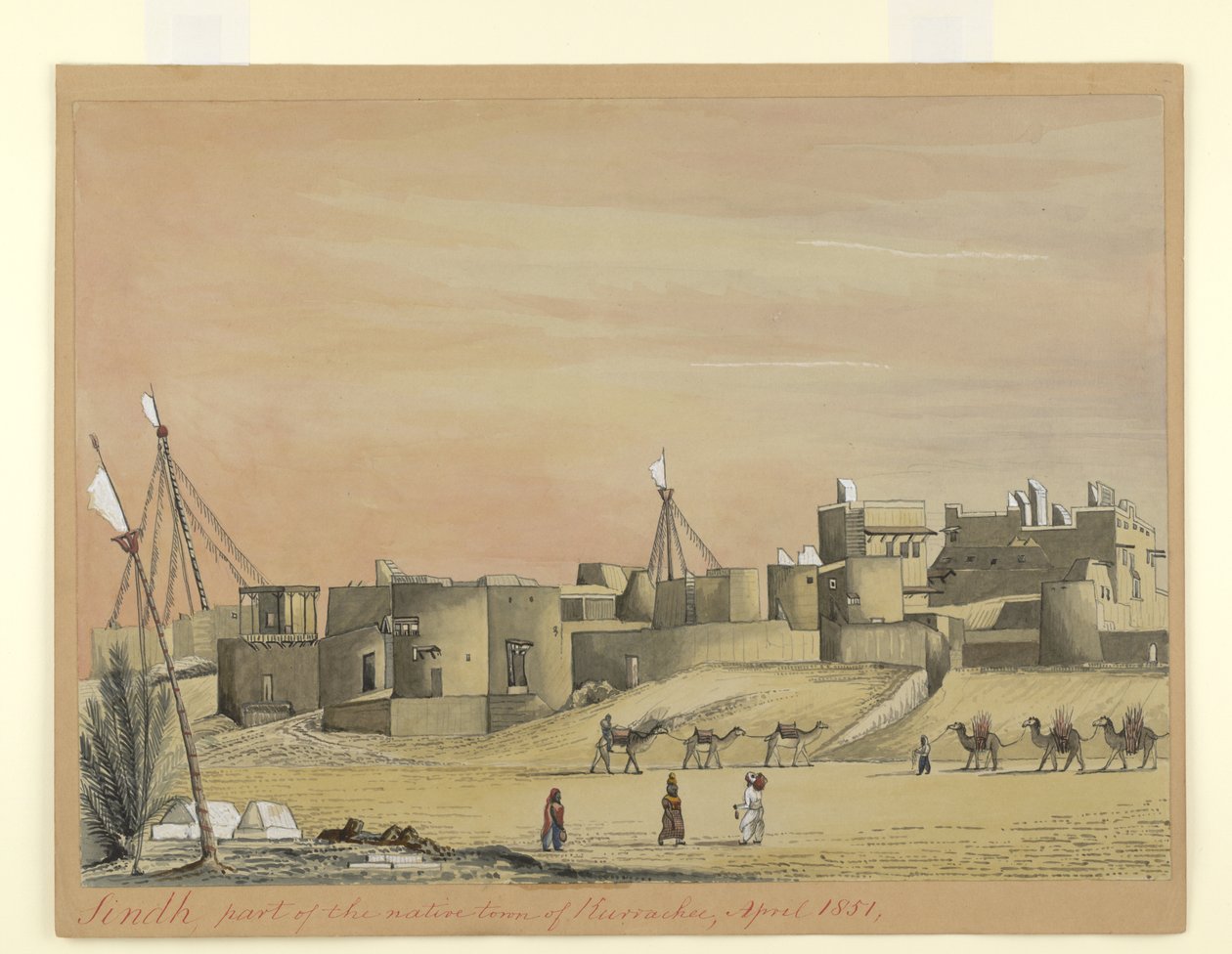 库拉奇（卡拉奇）本土城镇的一部分，1851 年 4 月（纸面水彩画） 作者 亨利·弗朗西斯·安斯利