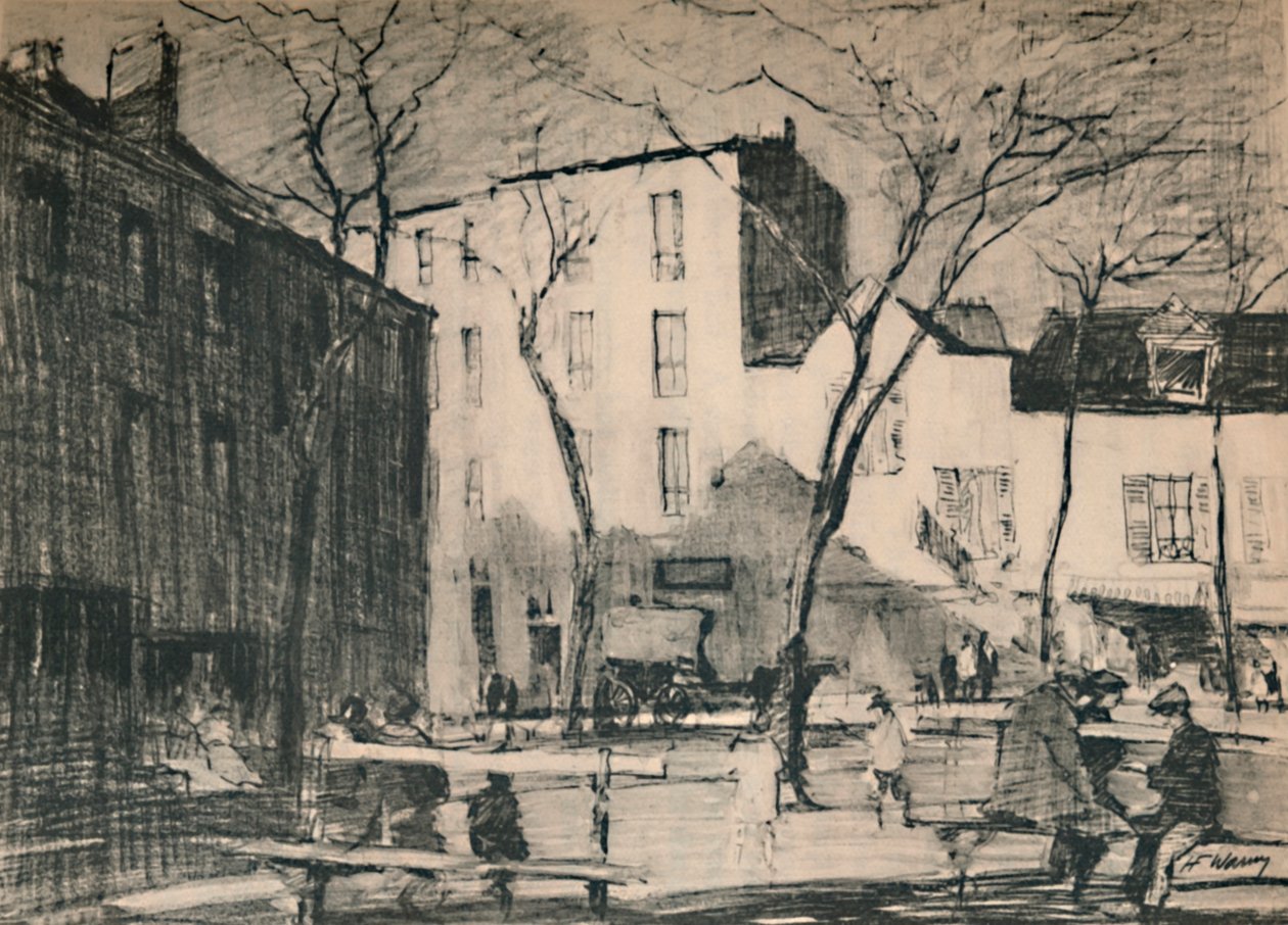 La Place Du Tertre原始村庄广场，c1927，1927年 作者 亨利·弗兰克斯·沃林