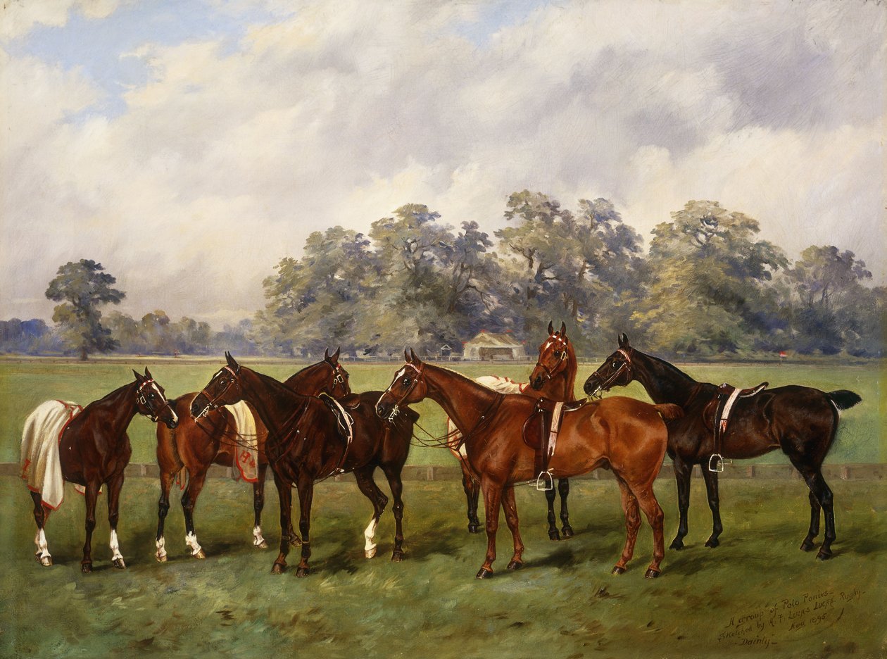 汉普莱·德·特拉福德爵士（Sir Humphrey de Trafford）的财产，一组马球小便，精致，金币，红皮，埃奇小姐和吹笛者，巴特，1895年 作者 亨利·弗雷德里克·卢卡斯·卢卡斯