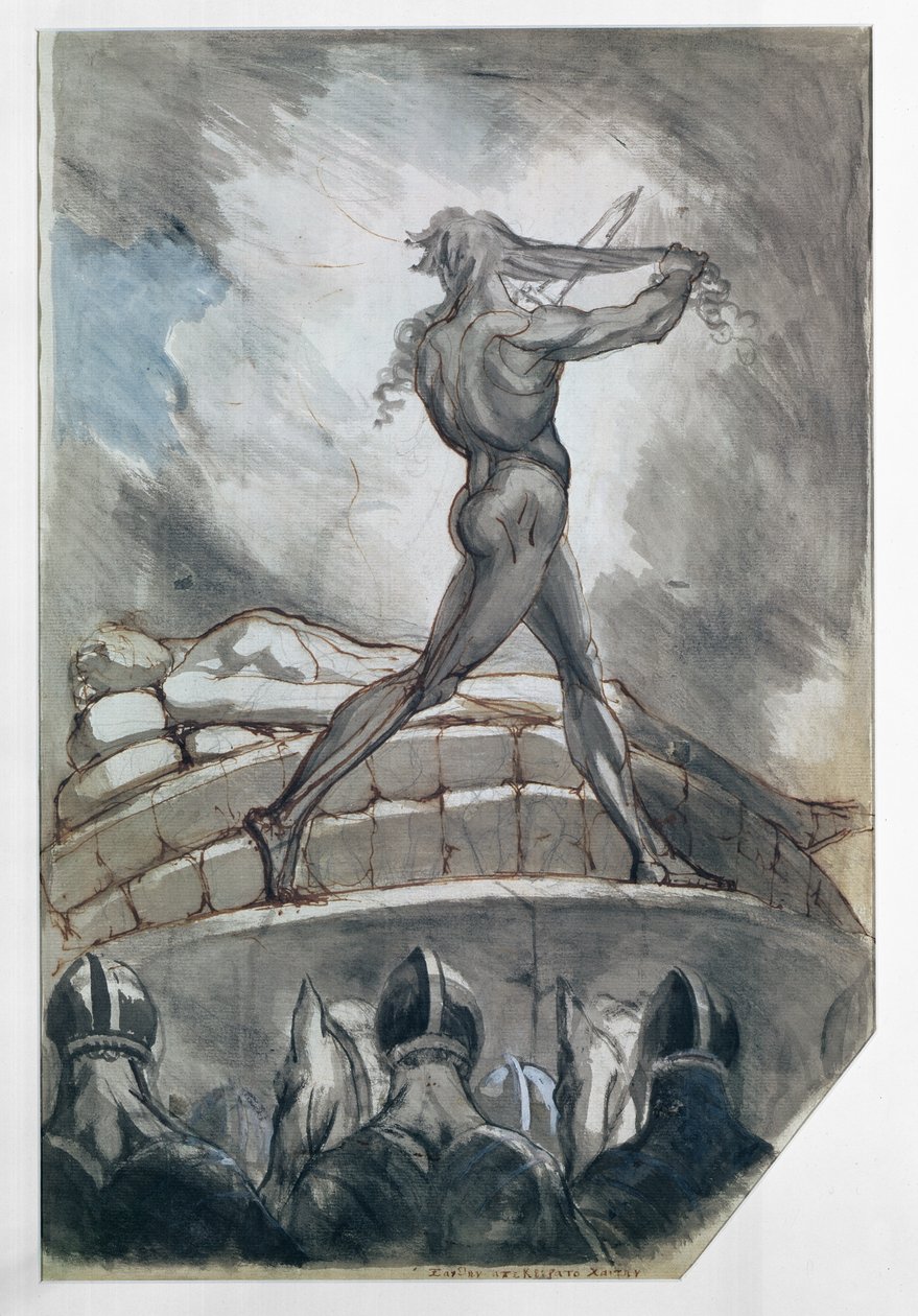 阿基里斯为Patroclus牺牲了他的头发，1800-5（笔和纸上的墨水洗） 作者 约翰·海因里希·富斯里