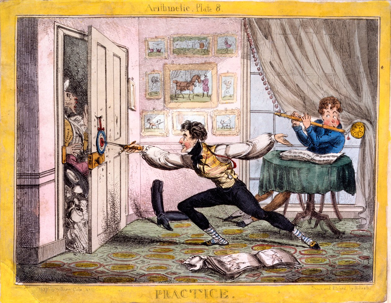 实践，1827年（手工彩色蚀刻） 作者 亨利·希思