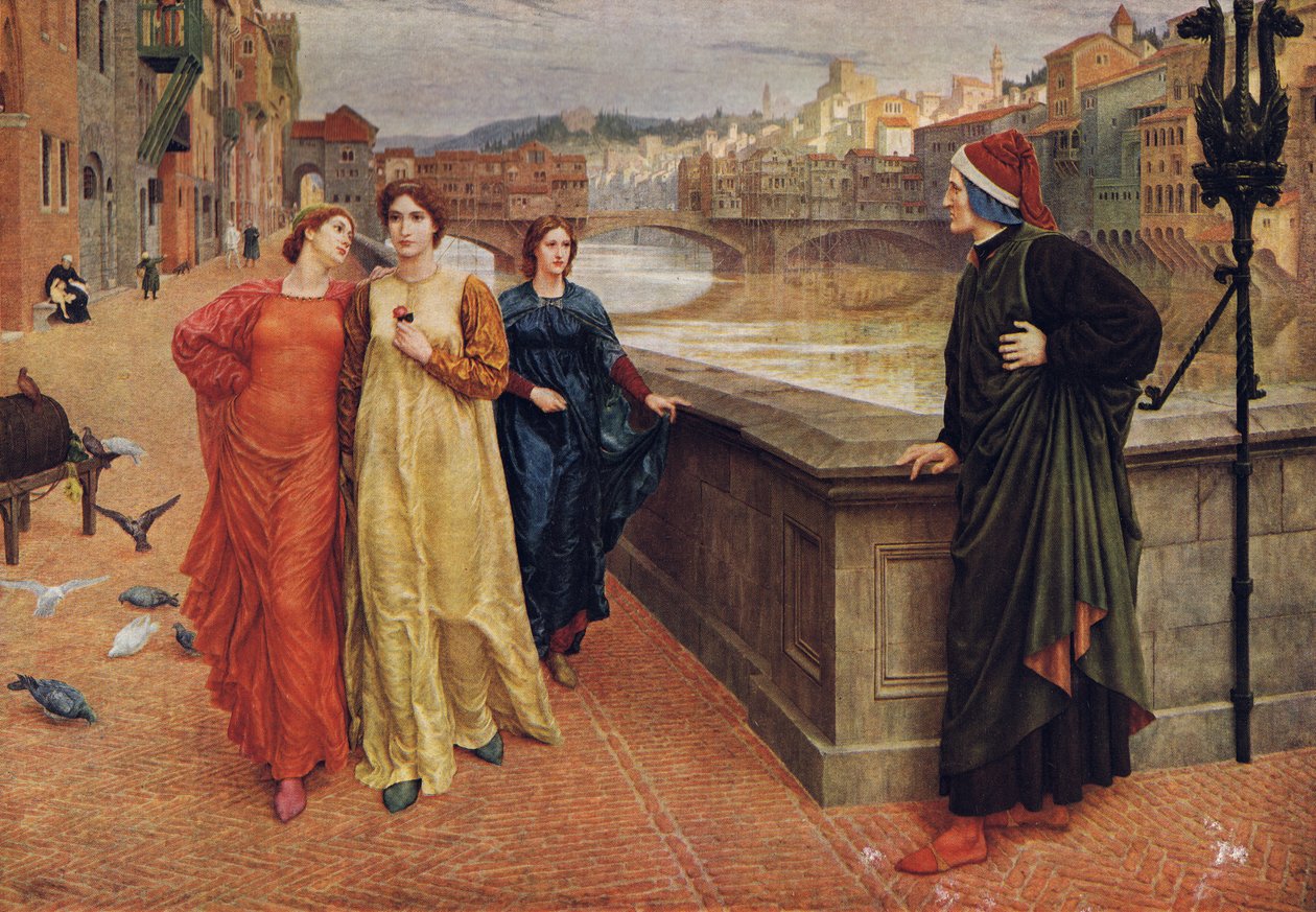 Dante和Beatrice，来自奥尔德姆出版社于1920年出版的“世界上最伟大的绘画” 作者 亨利·假日