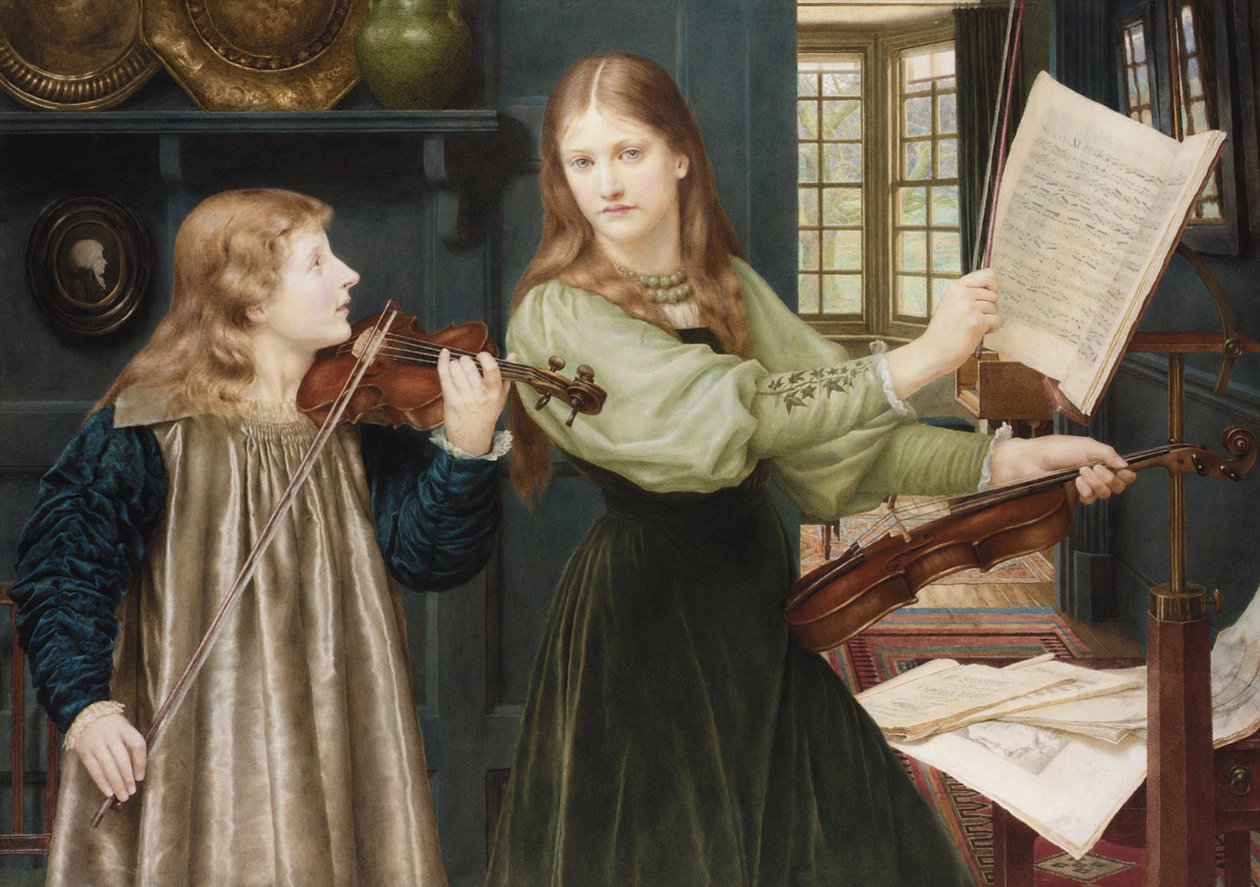 拉斐尔前派绘画 :Duet par Holiday, Henry (1839-1927).纸板上的水彩画，78x108。私人收藏 作者 亨利·假日