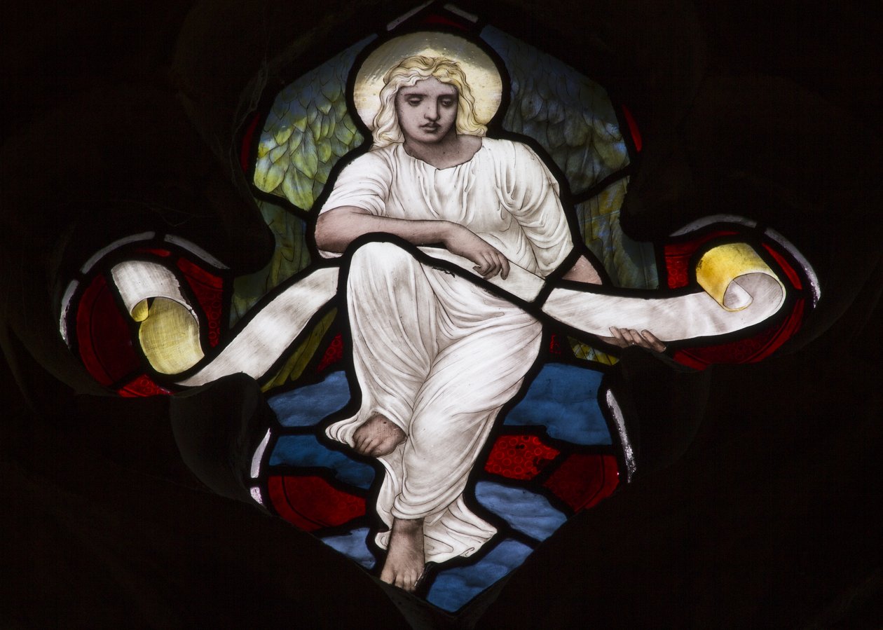 Quatrefoil Tracery Angel，1882年（彩色玻璃） 作者 亨利·假日