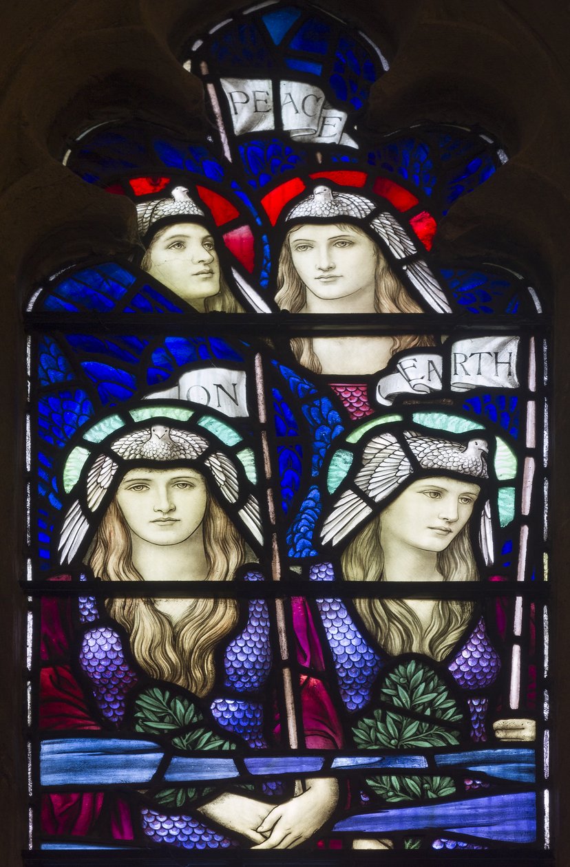 Yeovil，St John The Baptist，Lowndes＆Drury，Henry Holiday，Peace On Earth，Angels，1917-18 作者 亨利·假日