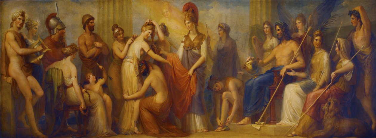 “潘多拉，聚集的众神，赋予他们所有的礼物......”，1834年（桃花心木油画） 作者 亨利·霍华德