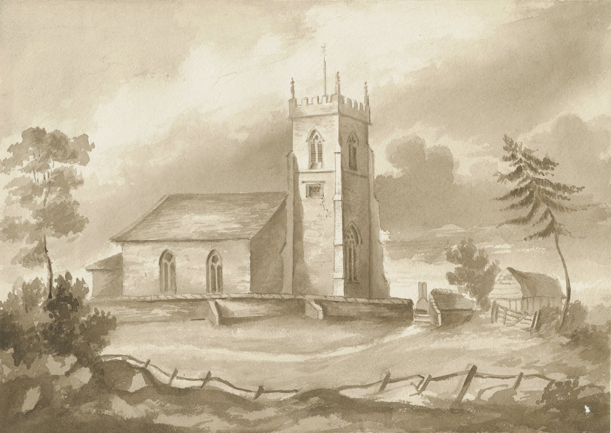 考德索教堂（Codsall Church）：乌贼墨画，nd [1844] 作者 亨利·詹姆斯·诺伊斯