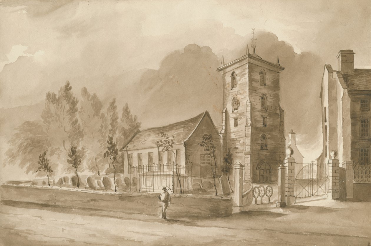 威伦霍尔教堂（Willenhall Church）：棕褐色绘图，nd [1844]（绘图） 作者 亨利·詹姆斯·诺伊斯
