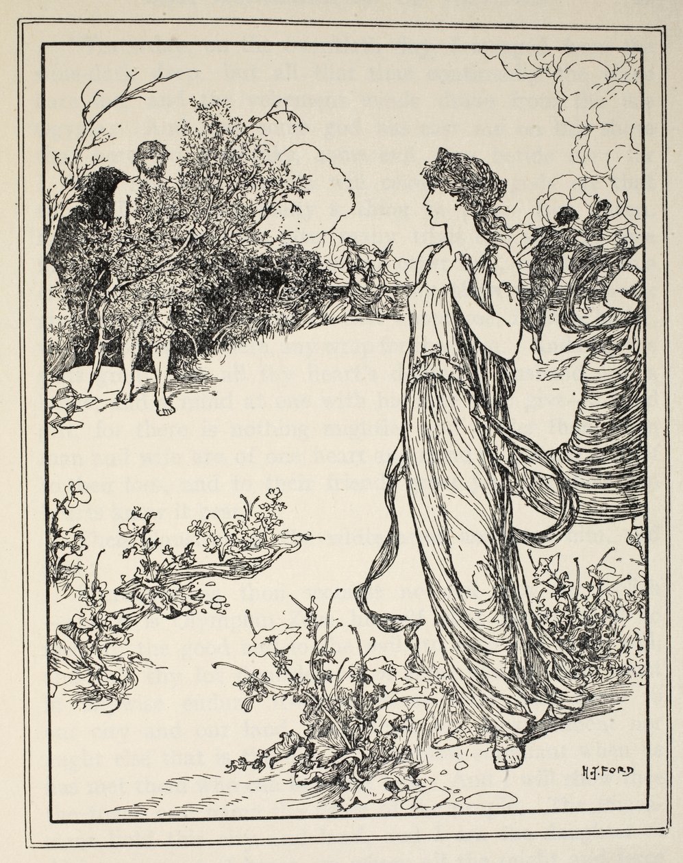尤利西斯如何在1926年安德鲁·朗（Andrew Lang）的“希腊海洋传说”中遇到了娜乌西卡（Nausicaa）（墨水在纸面上） 作者 亨利·正义·福特