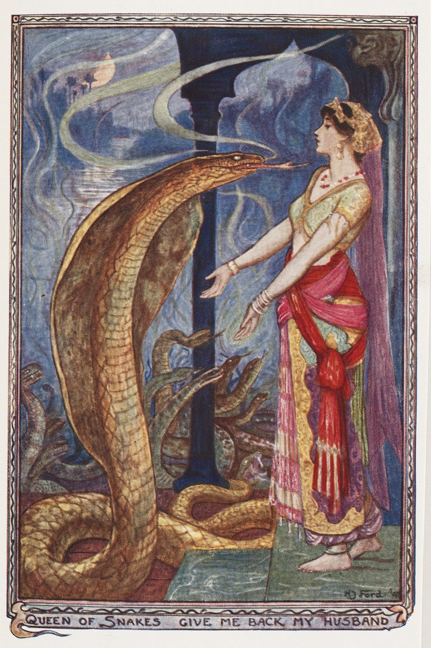 蛇的女王，给我回到我的丈夫，来自橄榄仙子书的插图，安德鲁莱因，1907年 作者 亨利·正义·福特