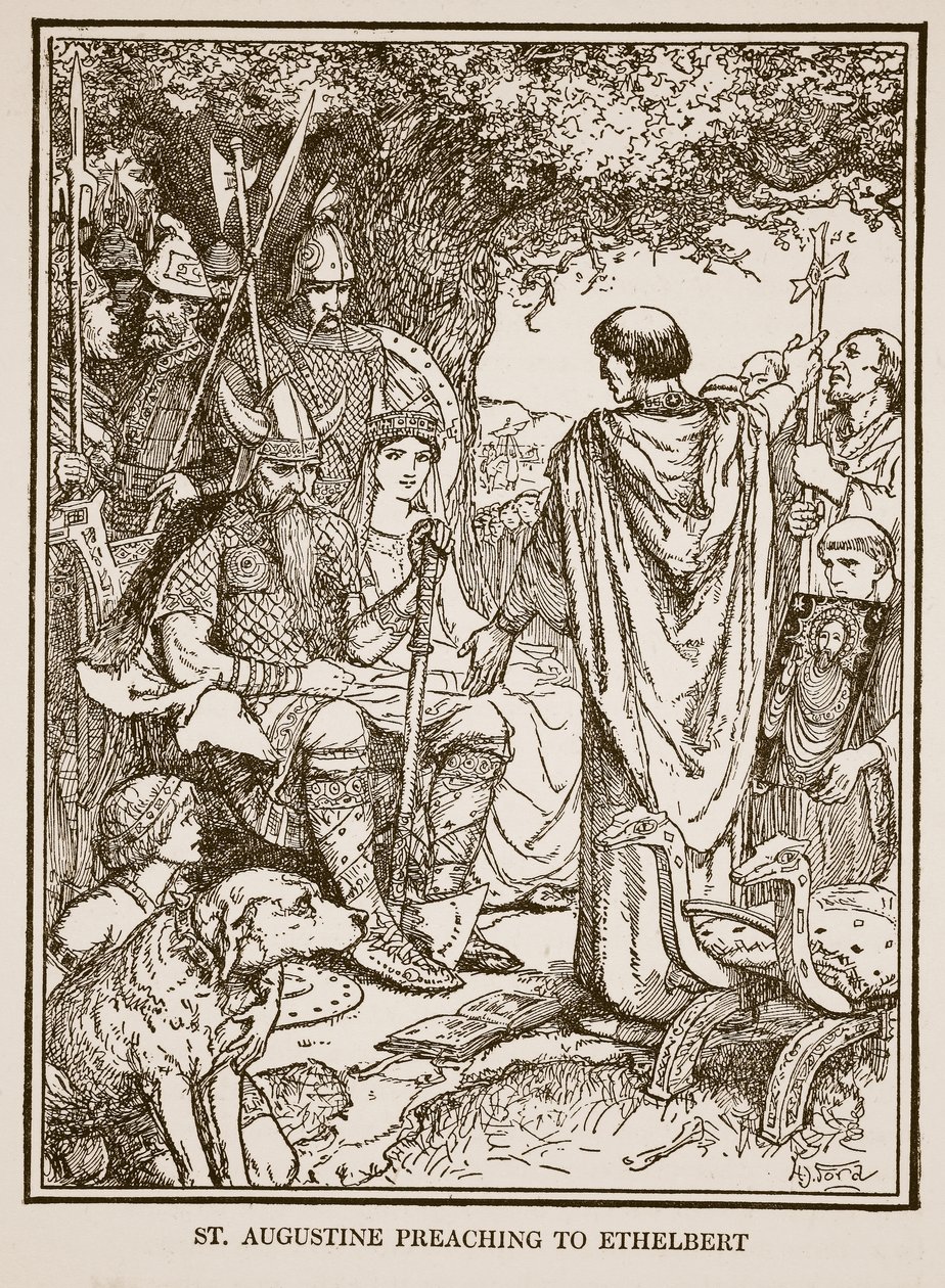 圣奥古斯丁向埃瑟尔伯特布道，插图来自C.R.L. Fletcher和Rudyard Kipling的《英格兰历史》。 作者 亨利·正义·福特