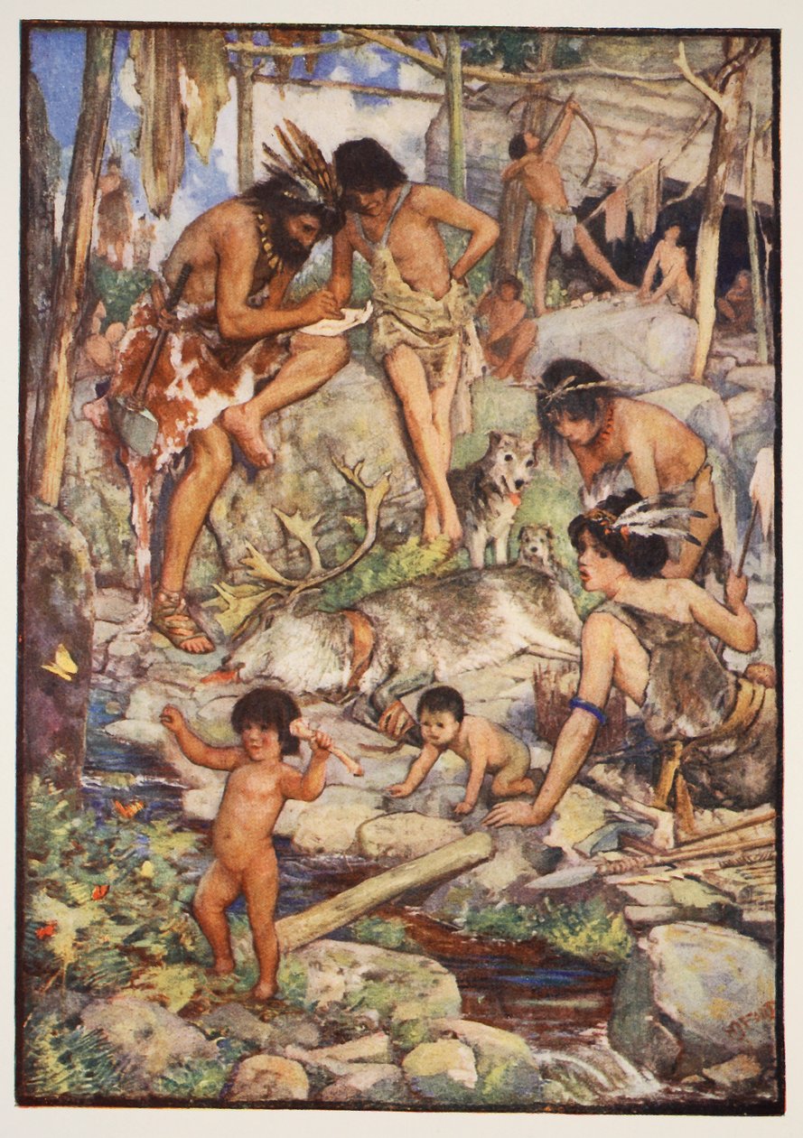 洞穴人，1911年由CRL Fletcher和Rudyard Kipling撰写的“英国历史”插图 作者 亨利·正义·福特