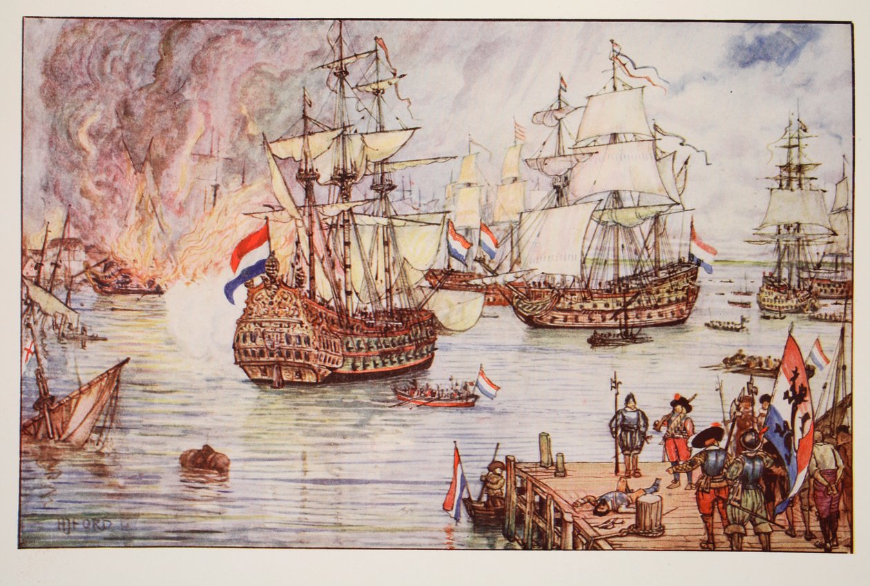 Medway的荷兰人，CRL Fletcher和Rudyard Kipling的“英国历史”插图，1911年 作者 亨利·正义·福特