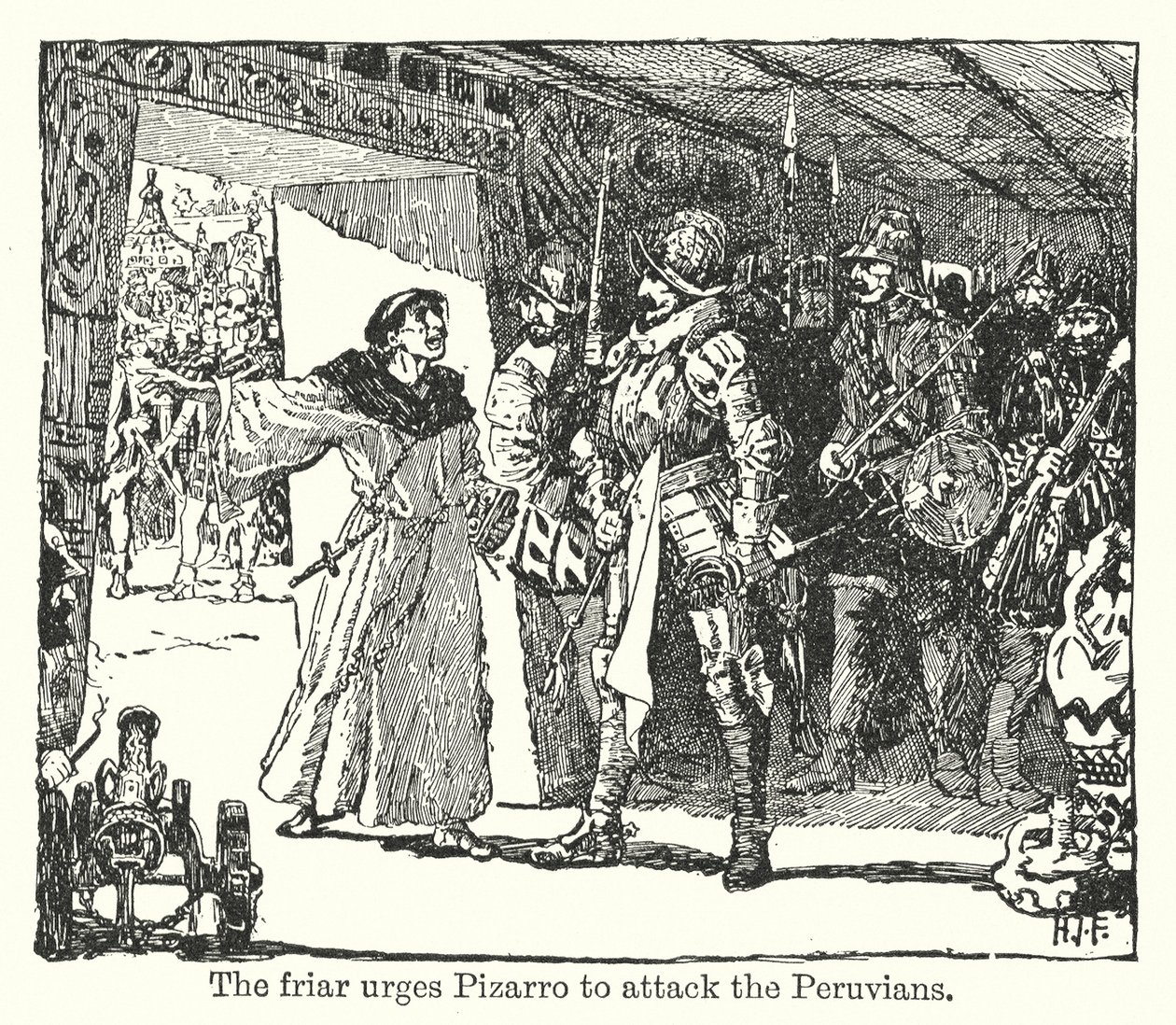 修士敦促皮萨罗进攻秘鲁人（石版画） 作者 亨利·正义·福特