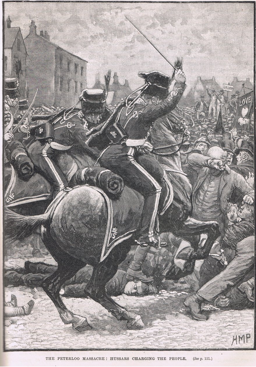 带有Hu骑兵的彼得罗大屠杀，卡塞尔的“英国插图史”中的插图，于1910年出版 作者 佩吉特亨利万豪酒店