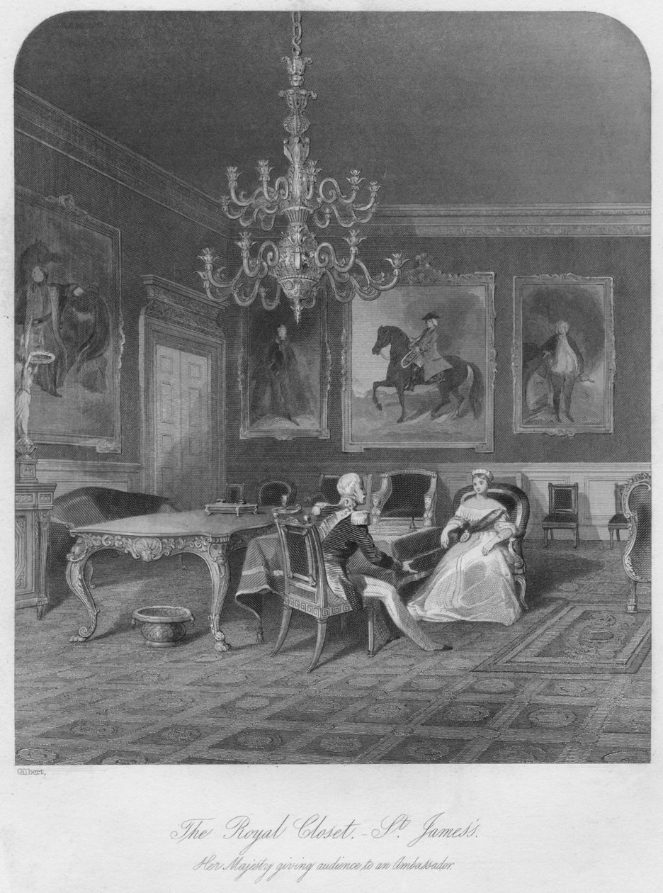 皇家壁橱。 -圣詹姆斯。女王Ma下向一位大使致辞，c1841 作者 亨利·梅尔维尔