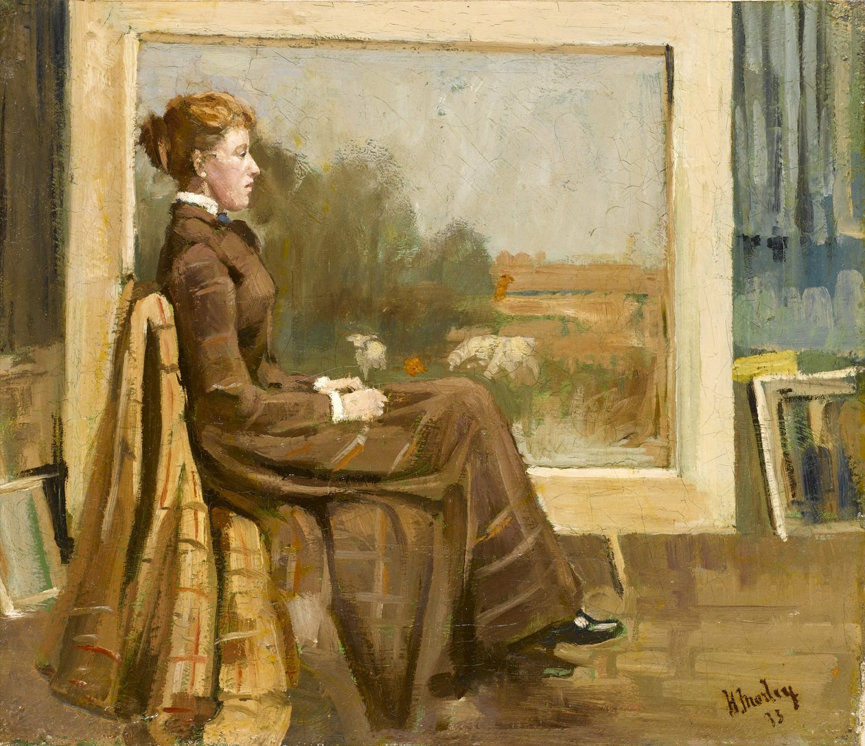 一位女士的肖像，坐着是艺术家未来的妻子，1893年 作者 亨利·莫利