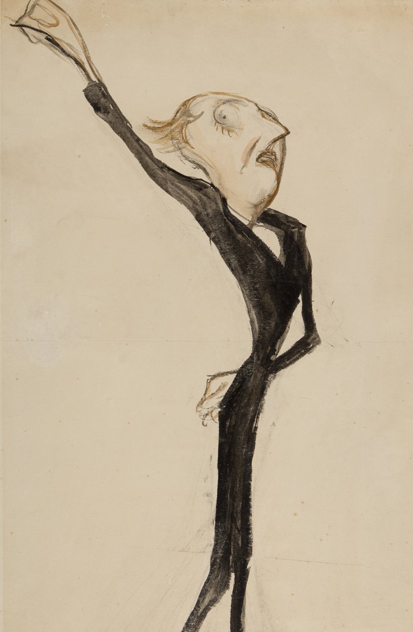 戏剧人物，可能是Sir Beerbohm Tree，c.1908（画笔，wc和墨水在纸上） 作者 亨利·奥斯波瓦特