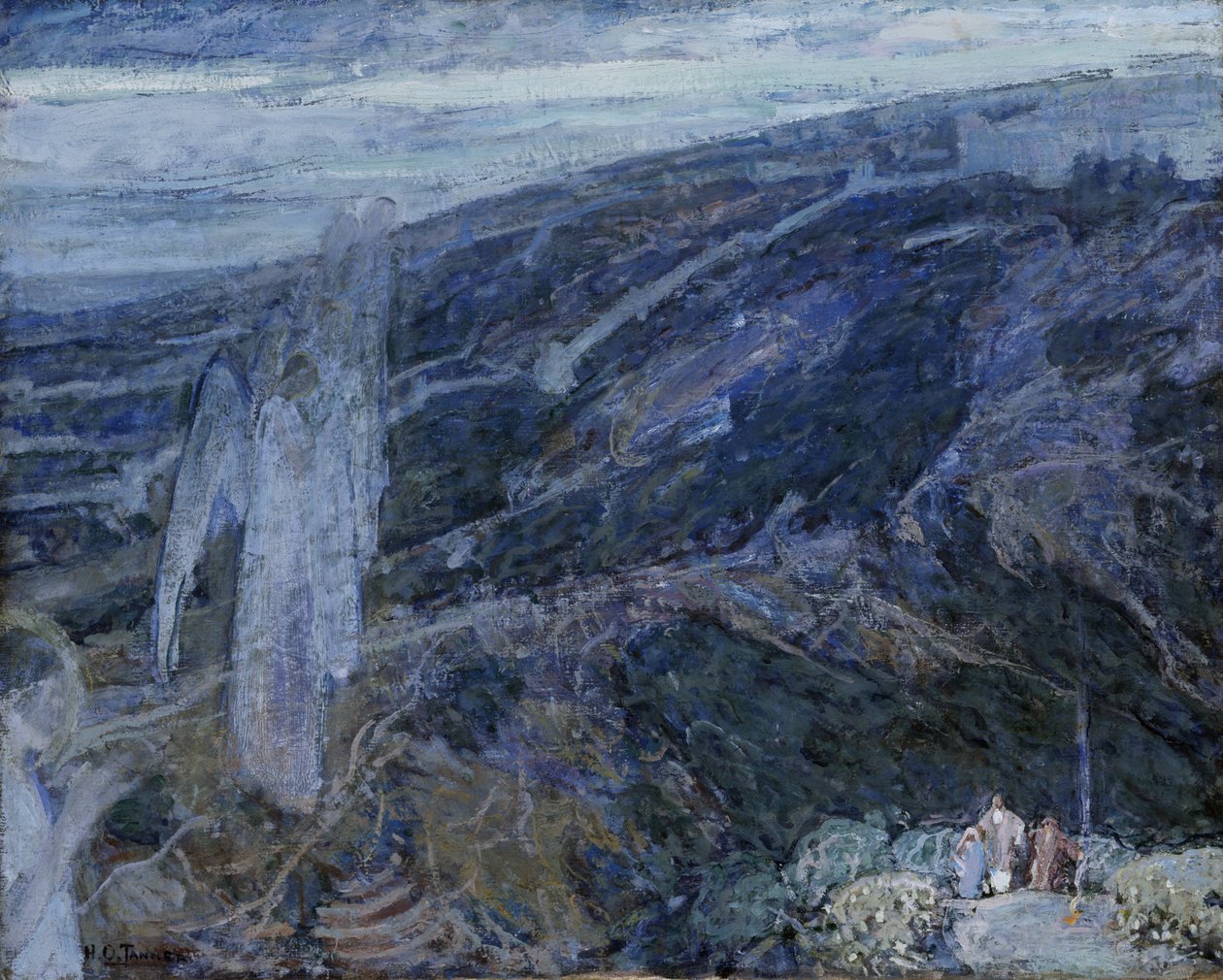天使出现在牧羊人面前，约1910年。 作者 亨利·奥萨瓦·坦纳