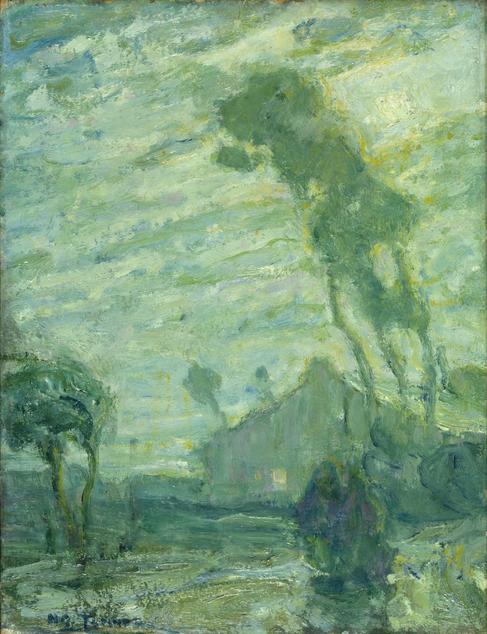 风景（纸板上的油画；背面是粉彩/粉笔素描） 作者 亨利·奥萨瓦·坦纳