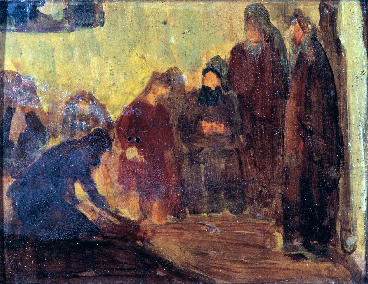 研究，基督为门徒洗脚，约1905年。 作者 亨利·奥萨瓦·坦纳