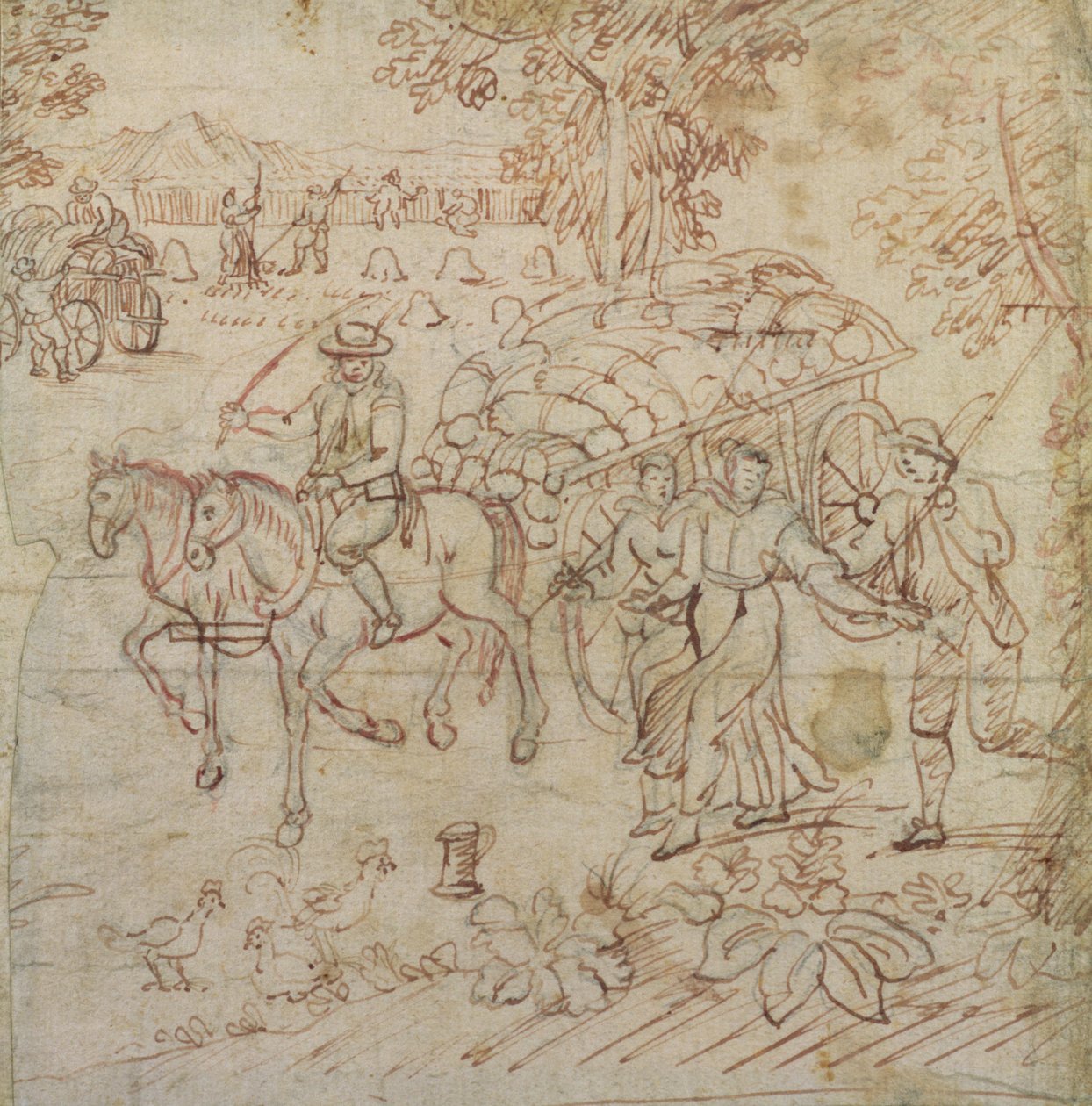 风景与收割机返回家园，c.1595-1605（笔和棕色墨水在纸上） 作者 亨利·佩查姆