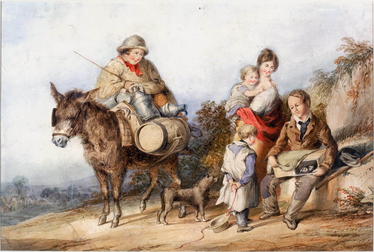 牛奶男孩与家人，约 1840 年（水彩和水粉画） 作者 亨利·佩里·帕克