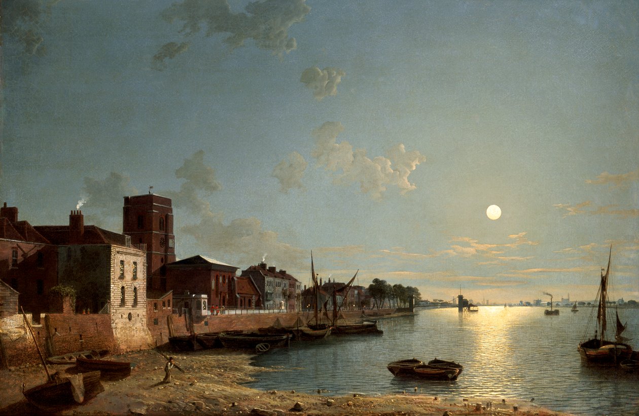 Cheyne Walk in Chelsea, by Moonlight", 约1850年 作者 亨利·佩特