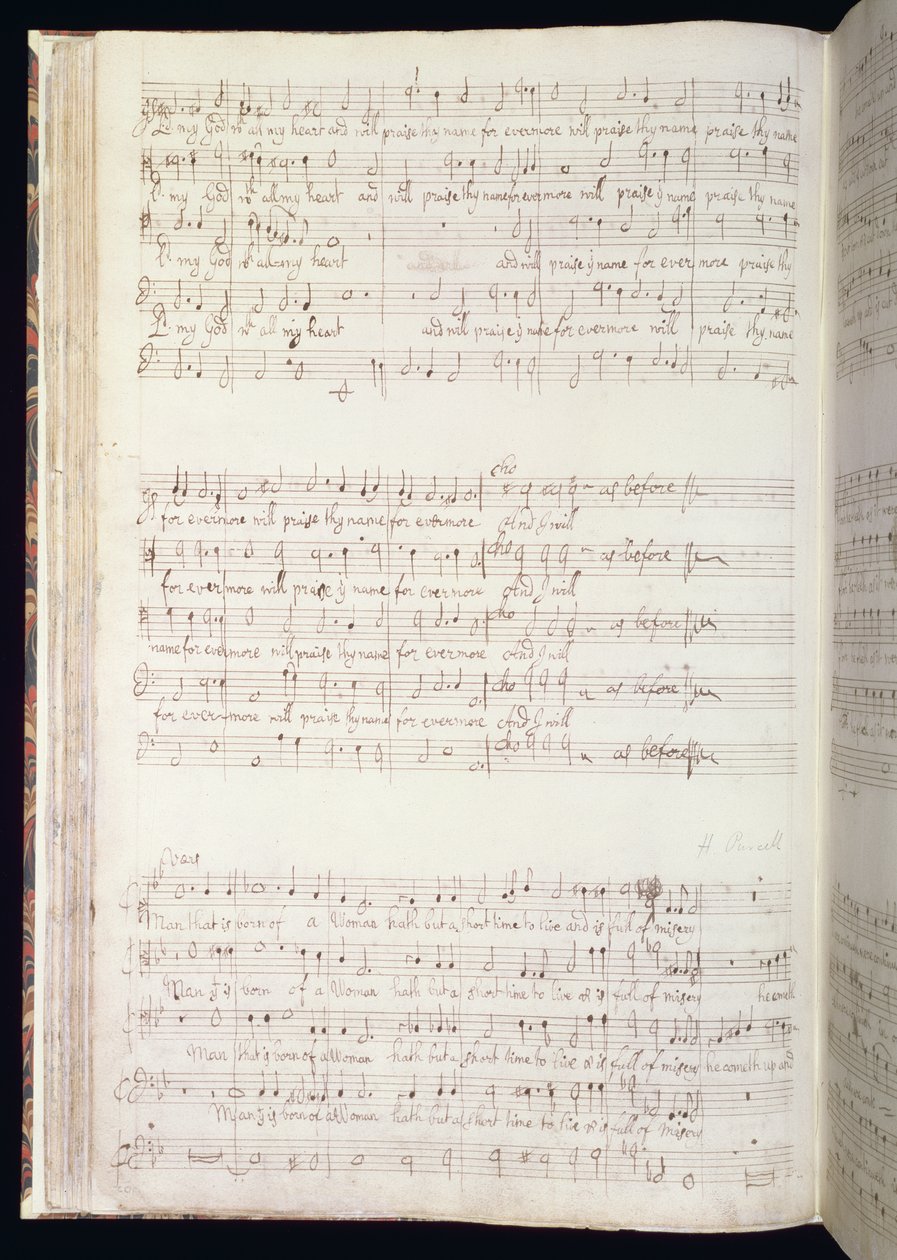 MU MS 88 f.102 "女人生的男人"，选自亨利-珀塞尔（1659-95 年）1673 年创作的一卷英国圣歌中的一页（纸上墨迹） 作者 亨利·珀塞尔