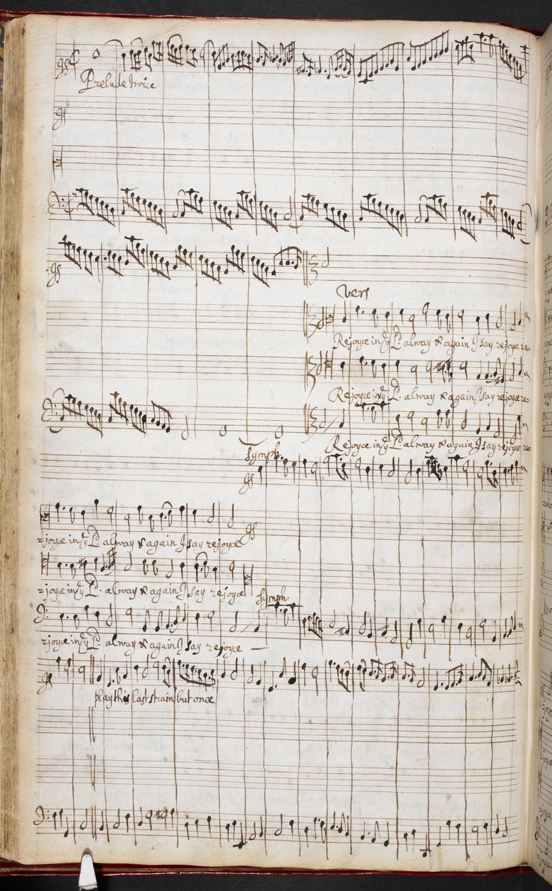 珀塞尔亲笔签名的《常在主里喜乐》乐谱，R.M.20.h.8，f.37v，约 1680-90 年（纸上钢笔和墨水） 作者 亨利·珀塞尔