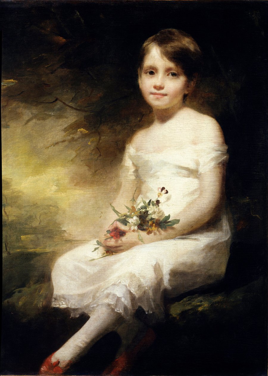 南希·格雷厄姆或手持鲜花的小女孩的肖像 亨利·雷伯恩 (1756-1823) (ec.angl.) 19 世纪的画作 0,91x0,71 m 巴黎，卢浮宫博物馆。 作者 亨利·雷本