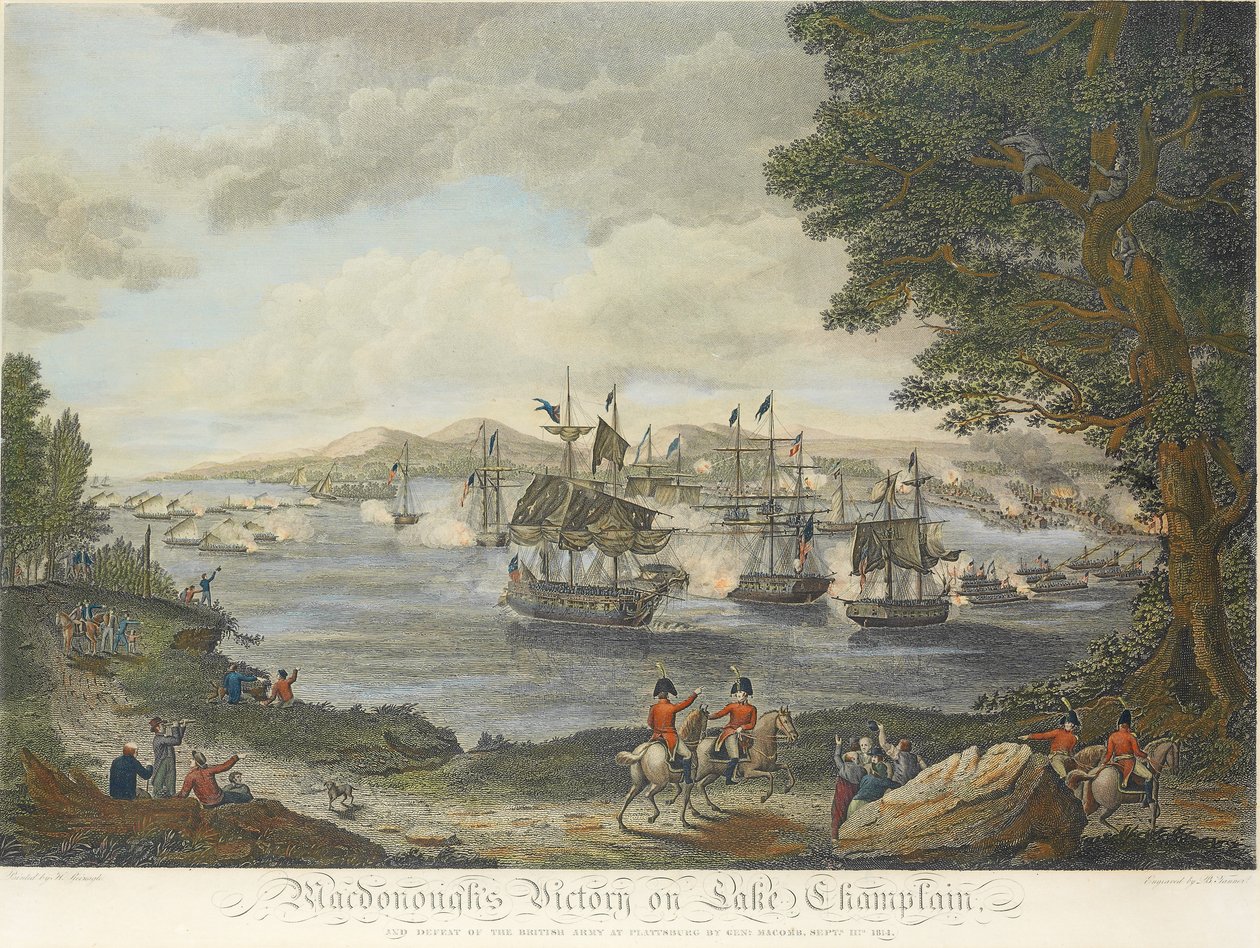 麦克唐纳（MacDonough）在尚普兰湖（Lake Champlain）上的胜利以及1814年9月11日由Genl Macomb击败普拉特斯堡的英军，此刻由B. Tanne刻于1816年 作者 亨利·雷纳格