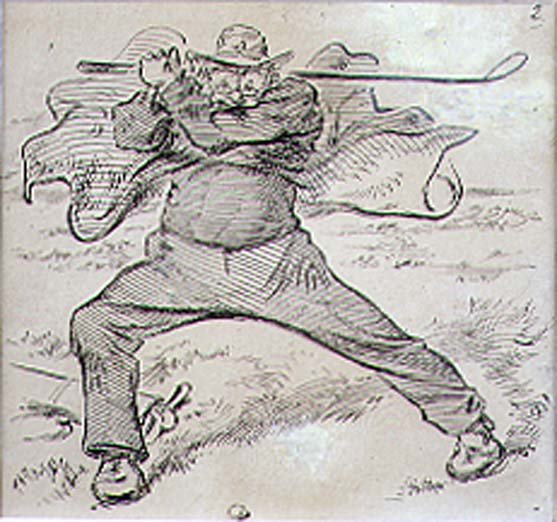 混乱的高尔夫球手，来自《Graphic》杂志的插图，约1870年出版（平版）。 作者 亨利·桑德考克