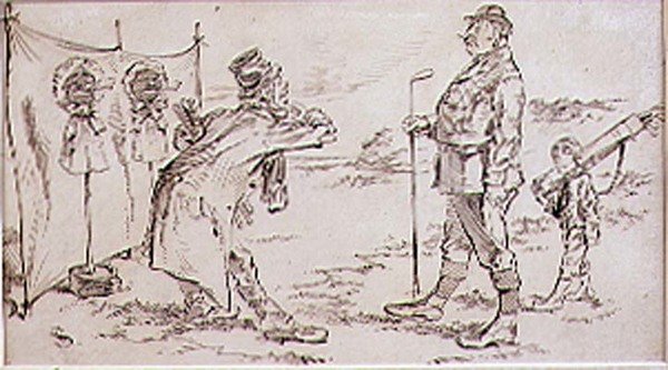 高尔夫球手被推销员打扰，插图到Graphic杂志，酒吧。 C，1870 作者 亨利·桑德考克