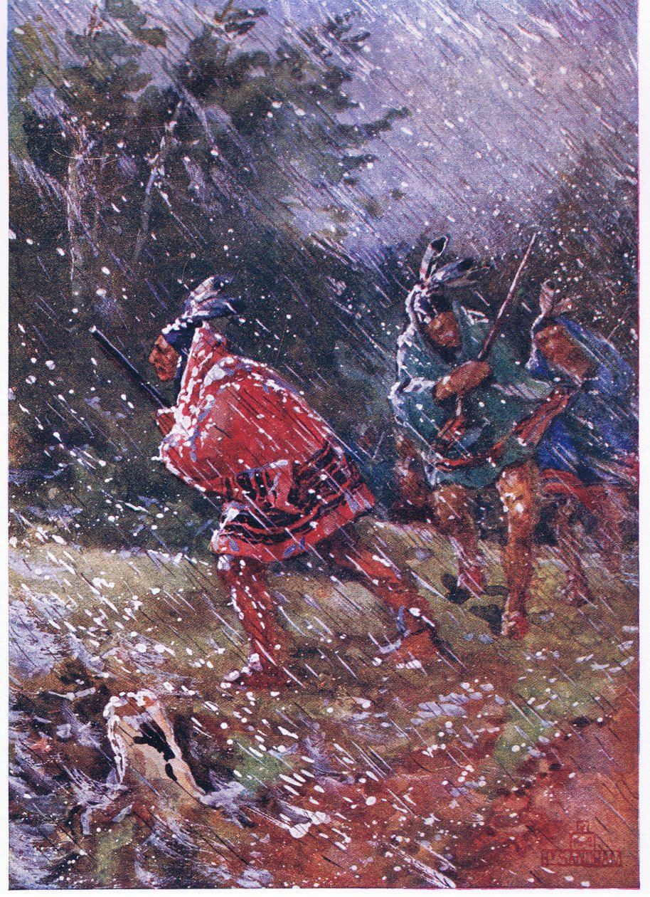 寻找在雪风暴的红色印地安人 作者 亨利·桑德姆（Henry Sandham）