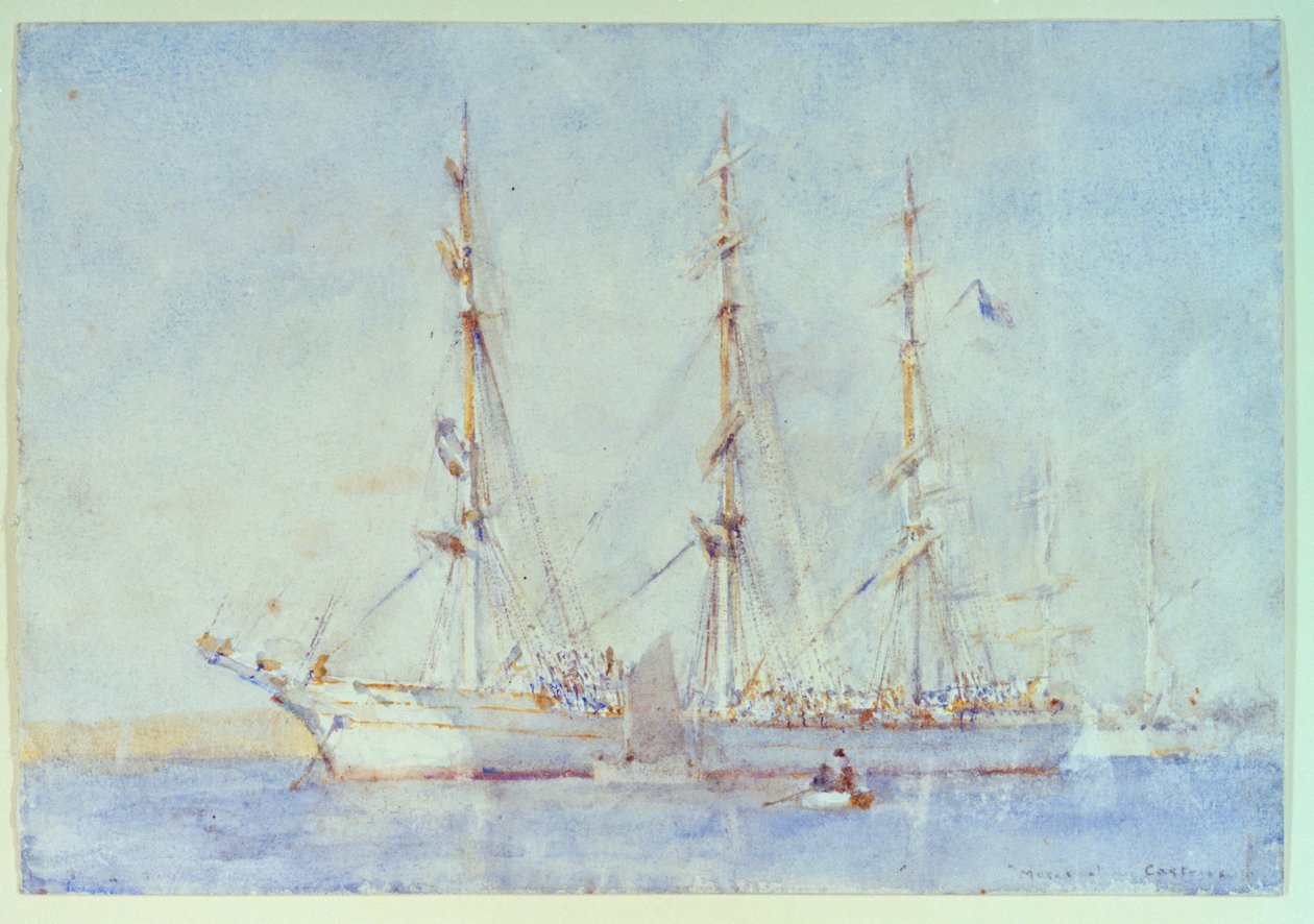 1914 年 7 月，法尔茅斯的法国船只 Marecual de Cashes [Mareschal de Cashes？]，20 世纪初（水彩画） 作者 亨利·斯科特·图克