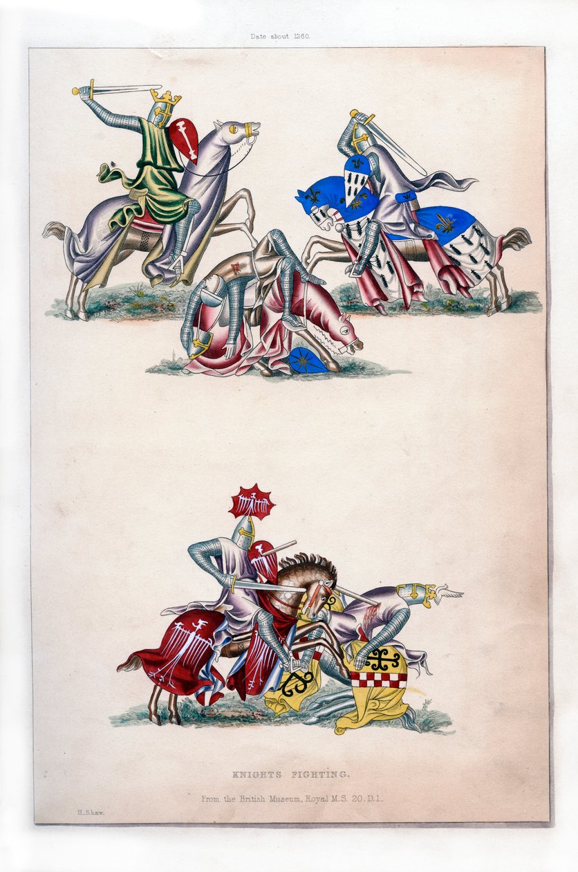 骑士战斗，c1260，1843。 作者 亨利·肖