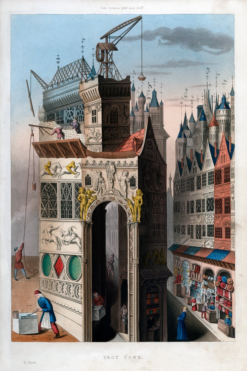特洛伊镇（Troy Town），1498-1515年，1843年。 作者 亨利·肖